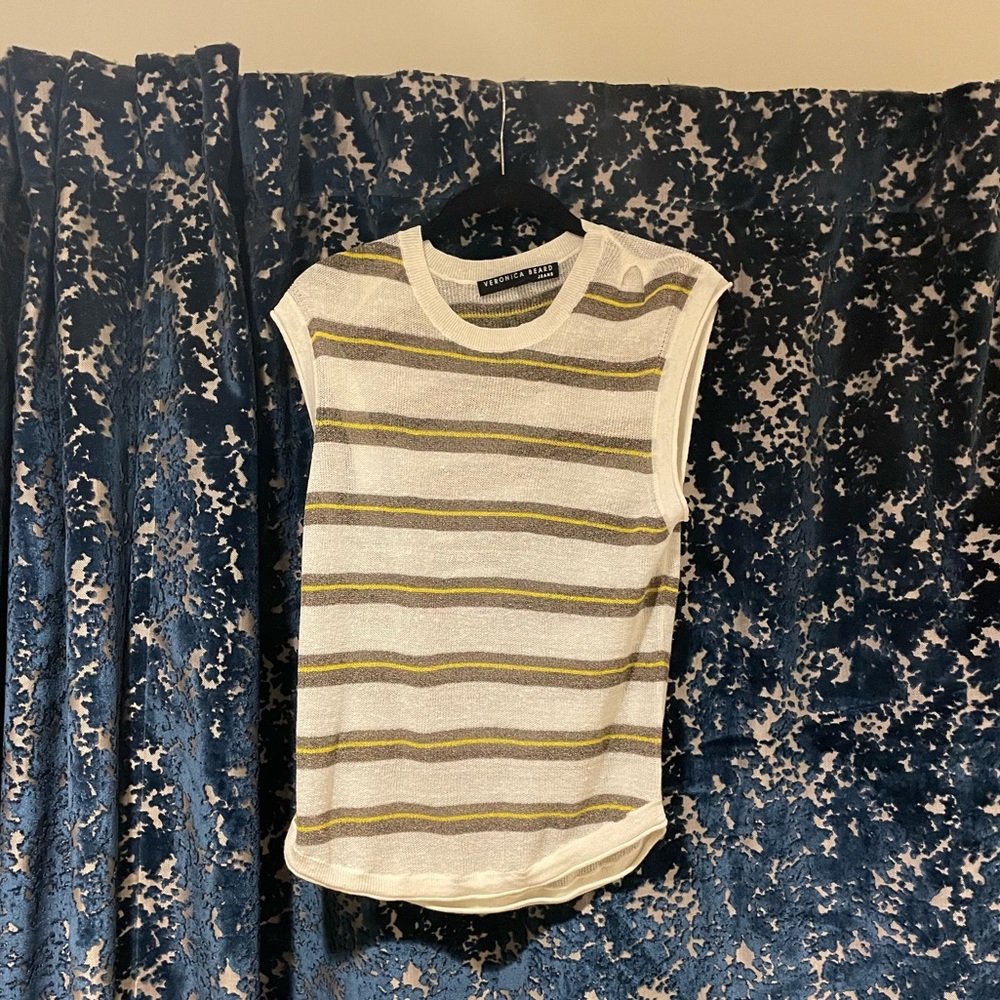 Veronica Beard, white with green/yellow stripes mesh muscle tank. Medium- new